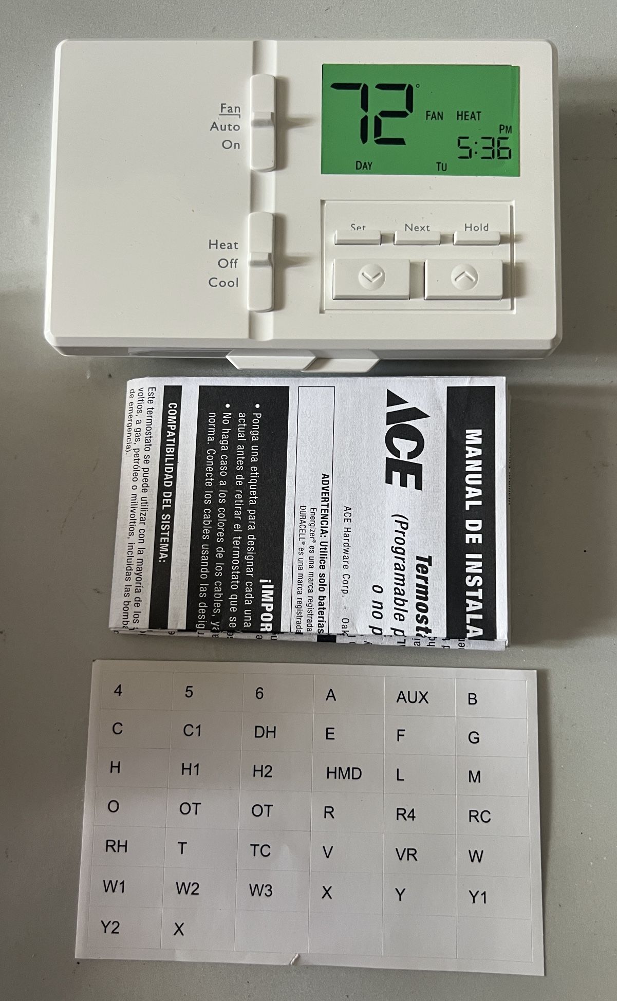 Ace Programmable Thermostat 1 Heat/ 1 Cool Setting (contact info removed) New