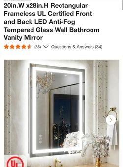 🎋  20" x 28" Rectangular Frameless UL Certified Front and Back LED Anti-Fog Tempered Glass Wall Bathroom Mirror🆕️J5070
