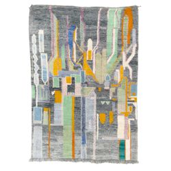 7 x 10 Miro Gris - Eclectic Maximalist Moroccan Boujad Rug | Handcrafted Wool | Grey, Azul, Light Blue, Light Purple, Aquamarine