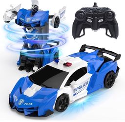 Transform Remote Control Car,2.4GHz Robot RC Cars,1:18 Scale Police Car Toy One-Button Deformation & 360° Rotating Drifting for Kids Boys Age 4-7 8-12
