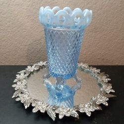 EXQUISITE VTG Imperial Glass Blue Katy Diamond Point 5" Footed Bud Vase
