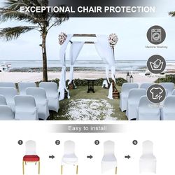 Trlyc Spandex Folding Chair Covers 50 Pcs Universal Fitted Stretchy Dining Chair Slipcovers for Wedding Party Banquet Flat-Front Chairs Cover (White)
