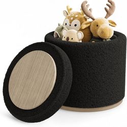 Round Ottoman with Storage and Tray, Vanity Stool, Round Coffee Table, Upholstered Foot Stools Ottoman for Living Room, Bedroom, Corners, Apartments