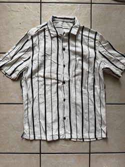Zara Women’s White/Black Striped Short Sleeve Button-Up Spread Collar Shirt M