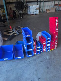 Red and Blue Plastic Storage Bins