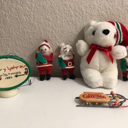 Lot of Vintage Christmas Tree Figurines and Teddy Bear 1991