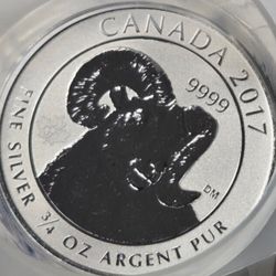 2017 Canada 2 Dollars • REVERSE PROOF • Queen Elizabeth, Bighorn Sheep Coin Design • 3/4 oz Pure Silver Round (.9999 Fine) • Uncirculated