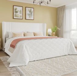 King Size Elegant Velvet Wingback Bed Frame – Modern Luxury & Comfort