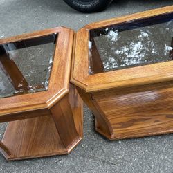 Beautiful Solid Wood End Table With Glass Top