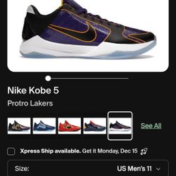 Authentic NIKE Kobe 5 PROTRO Lakers 7.5