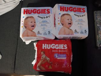 3 bags of huggies diapers size 5