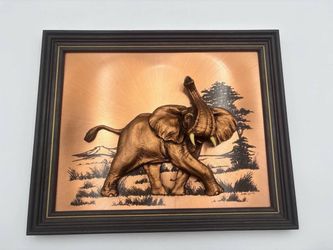 John Louw 3D Vintage Copper African Elephant Relief Sculpture Signed