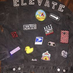 Custom Black Denim Jacket Patched Swarovski Embellished Women’s Jacket Women’s . Size XS