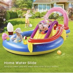 🔥 Inflatable Play Center Pool 115" X 70" X 44" Kiddie Pool Slide & Fountain 🔥