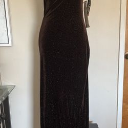 Pretty Fitted Brown with Gold Sparkles Long Dress Size 7/8 NWT