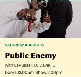 Public Enemy - August 15 at Stern Grove (2 tickets)