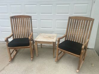 TEAK Outdoor Furniture 2 Rockers 1 Table Ballard GrandinRoad PTC