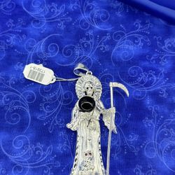 925 Sterling Silver Large Sterling Silver 3d Santa Muerte With Cz Stones 35.60grams 173918 1