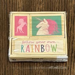 Hampton Art Rubber Stamp Set of 3 : Unicorn / Follow Your Own Rainbow