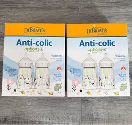 Dr. Brown's Natural Flow Anti-Colic Options+ Wide-Neck Baby Bottle Bottle, Woodland Decos, 5oz/150ml, Level 1 Slow Flow, Om+, 2 Pack