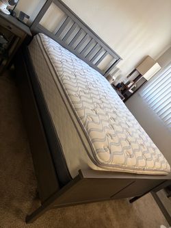 Gray Wood Bed Frame with Mattress