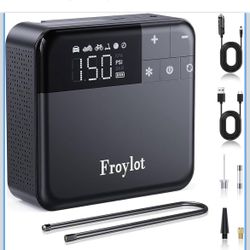 Froylot Tire Inflator Portable Air Compressor, 2X Faster Inflation, 150PSI Cordless Tire Inflator with LED Dual Screen, Suitable for MPV, Car, E-Bike,