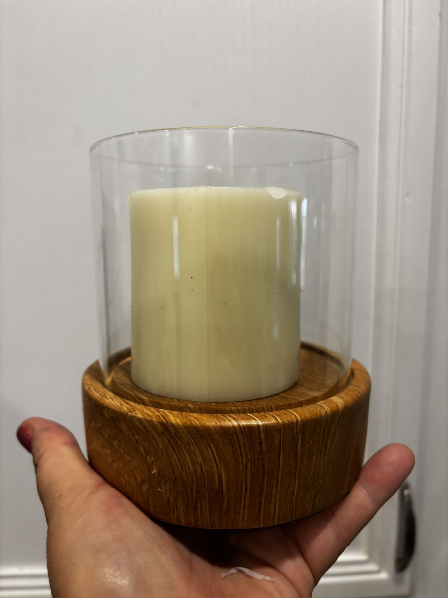 5x5” Glass And Light Wood Candle Holder Home Decor