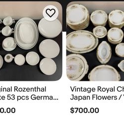 53 pcs Rosenthal Germany & 71 pcs Japan Royal China sets available / READ DESCRIPTION 