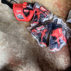 Milwaukee new drill, new Impact Drill, new Reciprocating Saw, Two new Batteries new Charger everything is brand new