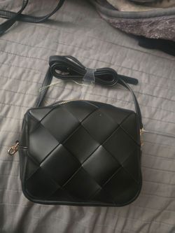Black Woven Crossbody Bag with Gold Hardware