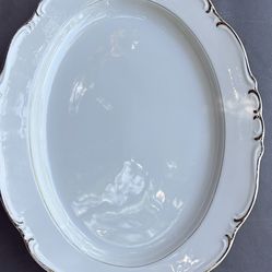 Set of 2 Oval Platter platinum Trim Vintage Fashion Manor Fine China - Mariton (Japan)