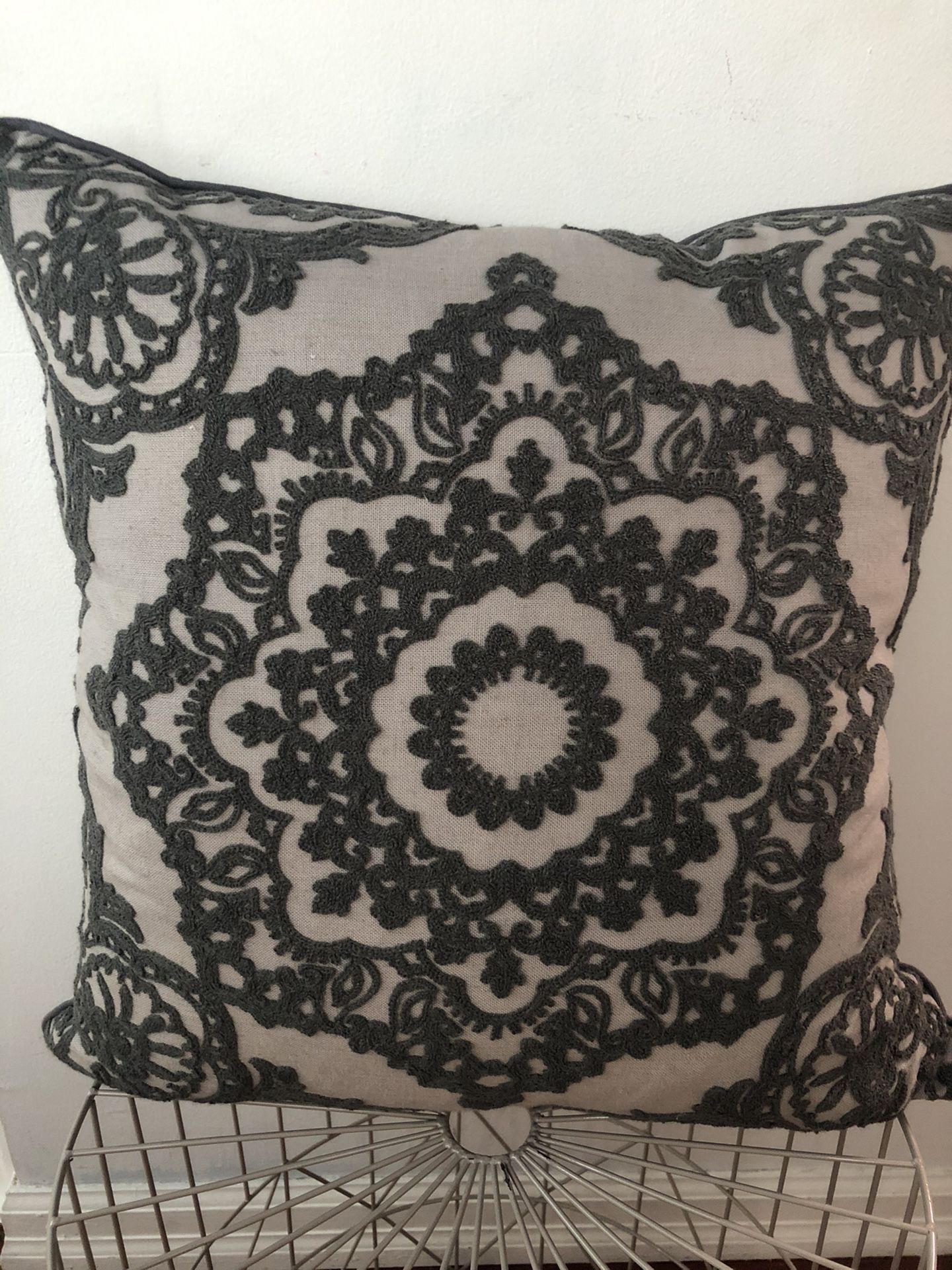 Brand new decorative dark gray embroidered pillow