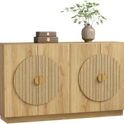 55" Fluted Buffet Cabinet, Symmetrical Arched Accent Sideboard with Storage,Large Console Table  