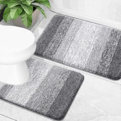 Bathroom Rug Set Bath Mats U-Shaped Contour Toilet Rug Non-Slip Machine Wash Dry