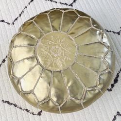 Gold Leather Moroccan Pouf