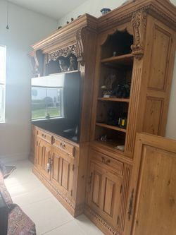 Ornate Pine Wood Entertainment Center