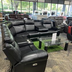 Black Power Recliner with 3 Recliner Seats and Bluetooth Speaker and Lights