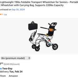 Ultra lightweight foldable transport wheelchair for Seniors