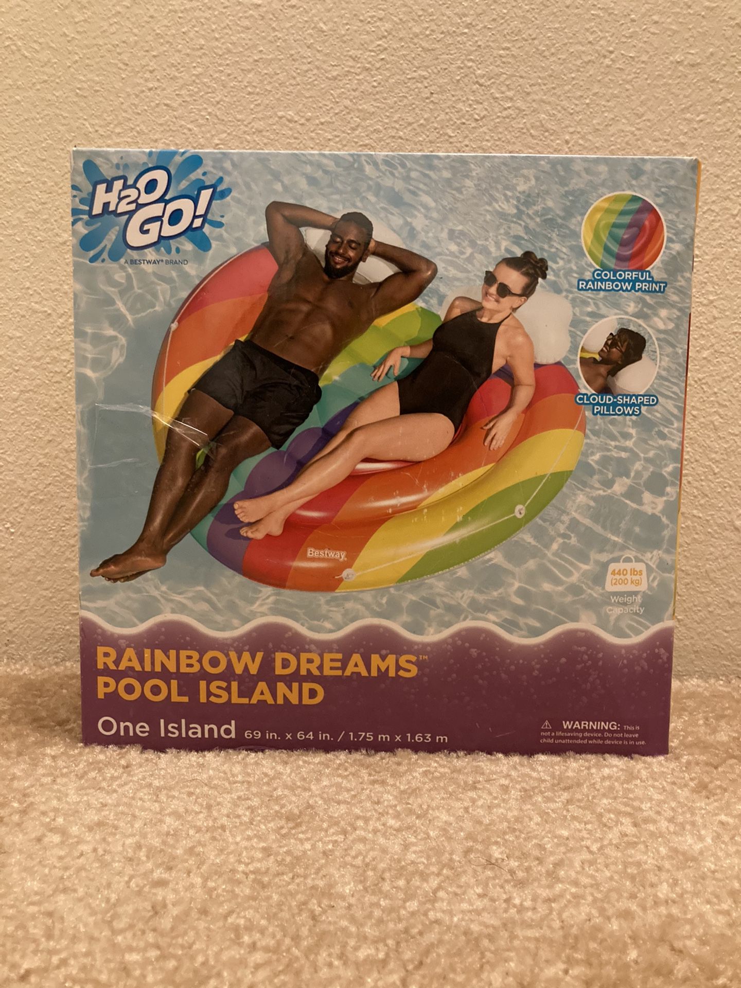 New - Bestway H2OGo Inflatable Rainbow Dreams Pool Island Dual 2-Person Air Float Mattress Lounge