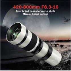 Telephoto Lens - EF Lens for Canon, 420-800mm f/8.3 Manual Zoom Lens for Canon EOS Rebel T3 T3i T4i T5 T5i T6 T6i T6s T7 T7i T8i SL1 SL2 6D 7D & More