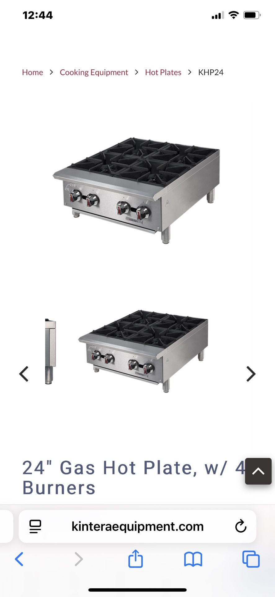 Kintera 24” Hot Plate W/4 Burners USED