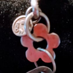 Sterling Silver Flower And Triangle Charm Size 7 ,2 Inch Length Bracelet 
