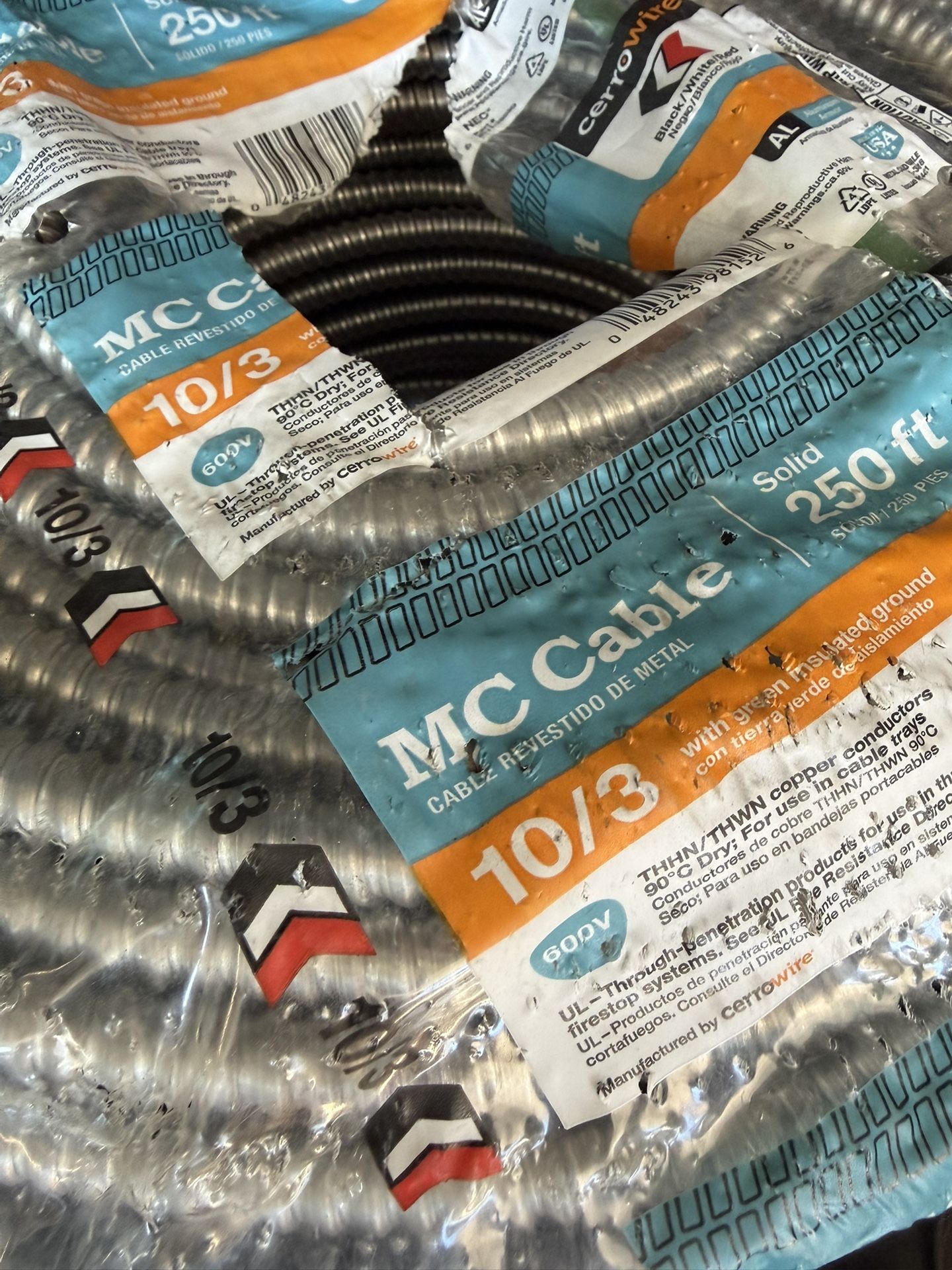 10/3 MC Wire 250ft Metal Clad Cable New Roll 