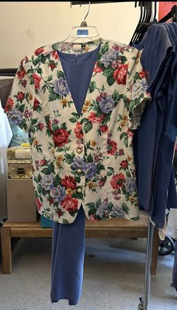 Women’s Blue Dress With Floral Jacket