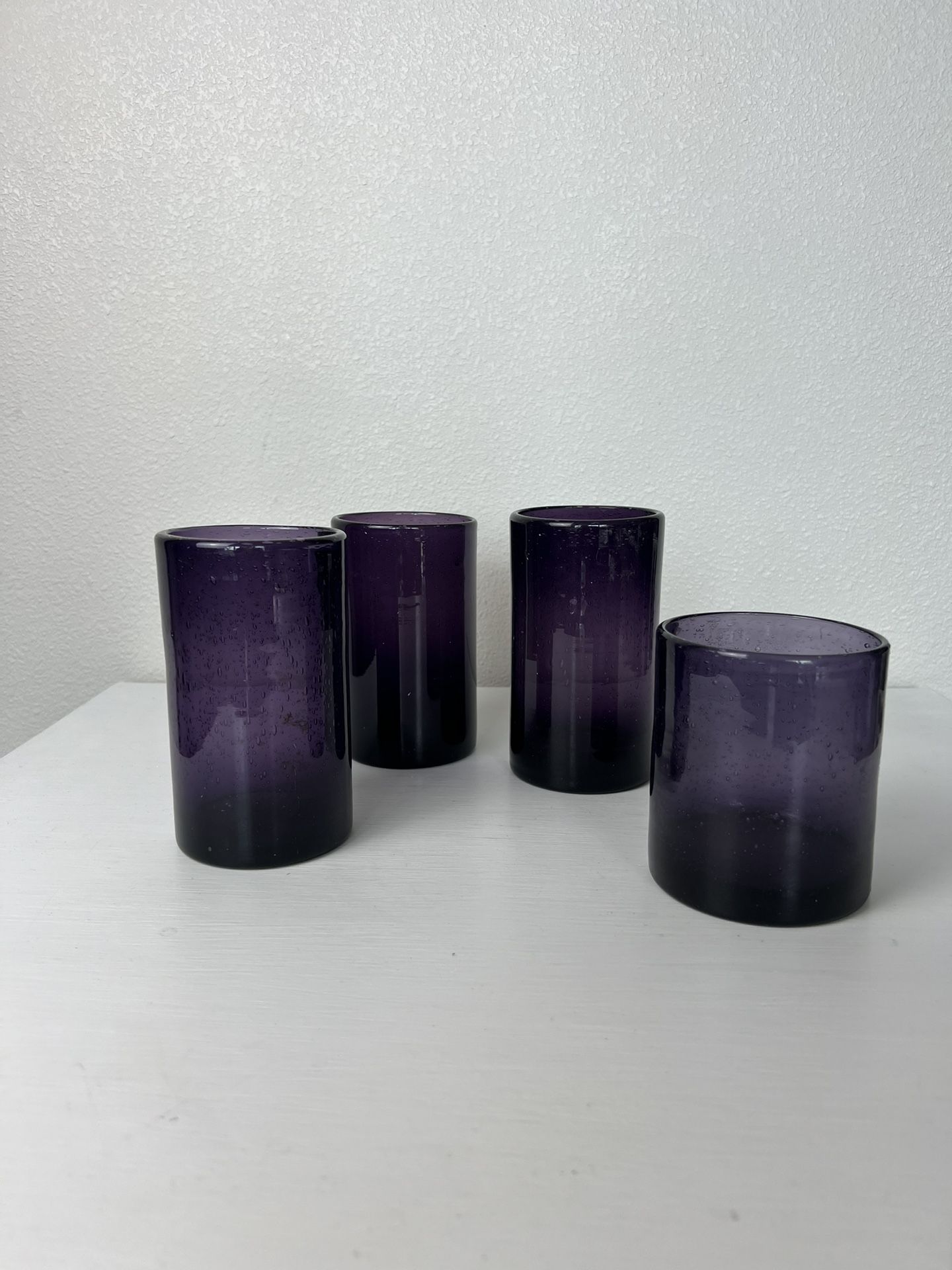 4 Purple Glass Vases 