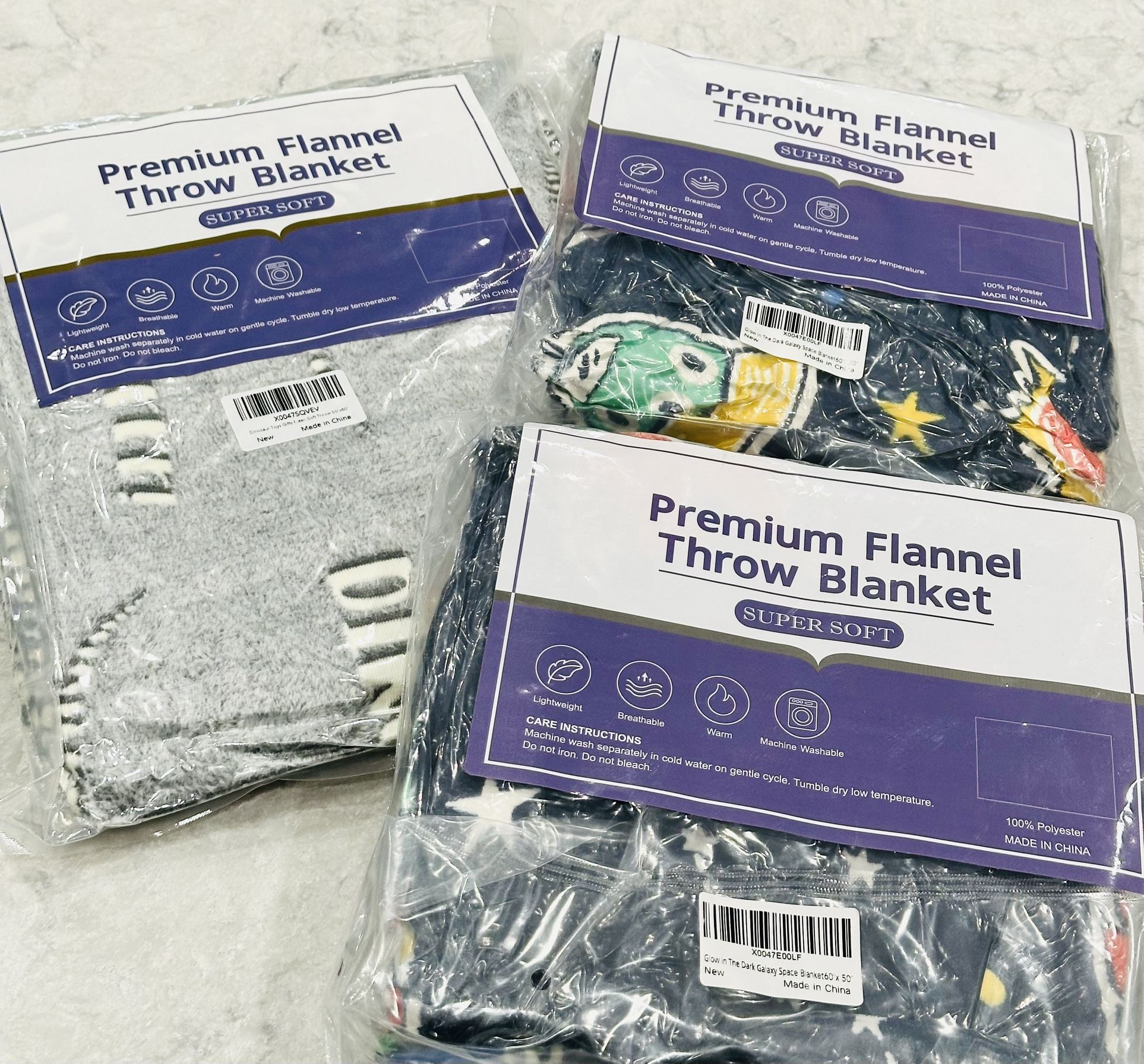 NEW [3 For $15] 50”x60” Glow In The Dark Premium Blankets, Vacuum Sealed, Great Gifts