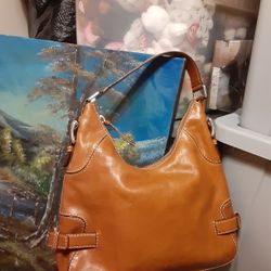 Vintage Michael Kors Medium Saddle Brown Leather Hobo Shoulder Bag Gold Zipper Closure Rare $20 Firm