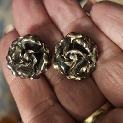 Vintage CORA silver Pierced Earrings ROSES $25
