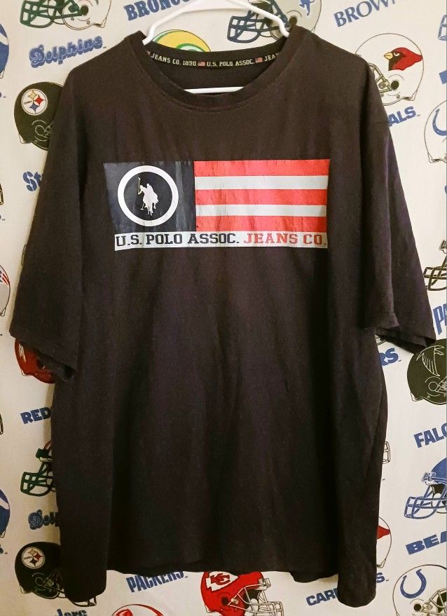 2000s Y2K US Polo Association Jeans Company US United States Of America American Flag Horse Equestrian Graphic Tee Shirt