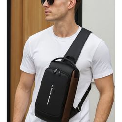 Sling Bag for Men Crossbody Shoulder Backpack Purse Waterproof PU Leather Chest Bag Travel Daily Use